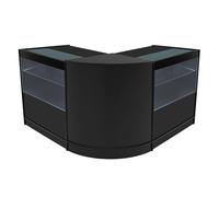 Black Shop Counter Set Selene LED Light C900 CM60 90cm 60cm W Lockable Sliding Doors Keys 3 Retail Storage Units Glass Display Showcase Cabinet Corner Clothing Jewellery Store Shelves Lighting