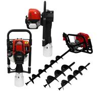 Earth Auger 3HP Motor & Petrol Post Driver, Powerful 37.7cc T-Mech 120mm Post Hole Borer Fence Hammer Picket Fencing Knocker 52cc Rammer 3 Sized Drills, Free Safety Gear Carry Case and Tool Kit