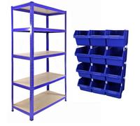 MonsterShop T-Rax 90Cm Racking & Storage Bins Stacking Boxes Blue Storage Set Warehouse Garage Boltless Bay Shelving Unit