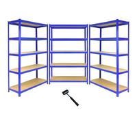 MonsterShop T-Rax Pack Of 3 Garage Shelving Unit Extra Wide, 5 Tier Heavy Duty Rack For Storage Steel Utility Shelves, 360Kg Per Shelf, Blue