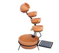Water Feature Garden Fountain Solar Powered Outdoor Garden Cascade Ornament D̩ecor Patio Resin Terracotta Freestanding Cascading 4 Tier Spilling Bowls Terracotta
