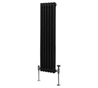 Traditional 2 Column Radiator 1500mm x 292mm Modern Central Heating Heater Matt Black Carbon Steel Vertical Wall Mounted Kitchen Living Room Bathroom Cleaning Brush Fixing Kit & Brackets