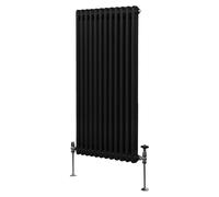 Traditional 2 Column Radiator 1500mm x 562mm Modern Central Heating Heater Matt Black Carbon Steel Vertical Wall Mounted Kitchen Living Room Bathroom Cleaning Brush Fixing Kit & Brackets Black