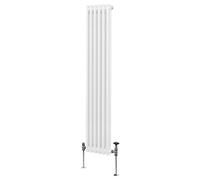 Traditional 2 Column Radiator 1800mm x 292mm Modern Central Heating Heater Gloss White Carbon Steel Vertical Wall Mounted Kitchen Living Room Bathroom Cleaning Brush Fixing Kit & Brackets