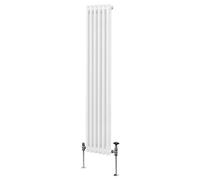 Traditional 2 Column Radiator 1800mm x 292mm Modern Central Heating Heater Gloss White Carbon Steel Vertical Wall Mounted Kitchen Living Room Bathroom Cleaning Brush Fixing Kit & Brackets