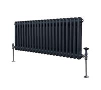 Traditional 2 Column Radiator 300mm x 1012mm Modern Central Heating Heater Matt Anthracite Grey Carbon Steel Horizontal Wall Mounted Kitchen Living Room Bathroom Cleaning Brush Fixing Kit & Brackets
