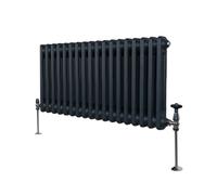 Traditional 2 Column Radiator 300mm x 832mm Modern Central Heating Heater Matt Anthracite Grey Carbon Steel Horizontal Wall Mounted Kitchen Living Room Bathroom Cleaning Brush Fixing Kit & Brackets Gr
