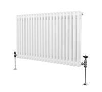 Traditional 2 Column Radiator 600mm x 1012mm Modern Central Heating Heater Gloss White Carbon Steel Horizontal Wall Mounted Kitchen Living Room Bathroom FREE Cleaning Brush Fixing Kit & Brackets