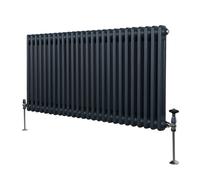 Traditional 2 Column Radiator 600mm x 1192mm Modern Central Heating Heater Matt Anthracite Grey Carbon Steel Horizontal Wall Mounted Kitchen Living Room Bathroom Cleaning Brush Fixing Kit & Brackets G