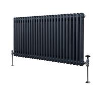 Traditional 2 Column Radiator 600mm x 1192mm Modern Central Heating Heater Matt Anthracite Grey Carbon Steel Horizontal Wall Mounted Kitchen Living Room Bathroom Cleaning Brush Fixing Kit & Brackets G