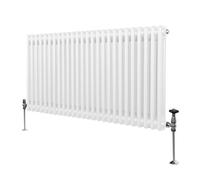 Traditional 2 Column Radiator 600mm x 1192mm Modern Central Heating Heater Gloss White Carbon Steel Horizontal Wall Mounted Kitchen Living Room Bathroom Cleaning Brush Fixing Kit & Brackets