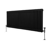 Traditional 2 Column Radiator 600mm x 1462mm Modern Central Heating Heater Matt Black Carbon Steel Horizontal Wall Mounted Kitchen Living Room Bathroom Free Cleaning Brush Fixing Kit & Brackets