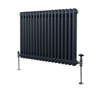 Traditional 2 Column Radiator 600mm x 832mm Modern Central Heating Heater Anthracite Matt Grey Carbon Steel Horizontal Wall Mounted Kitchen Living Room Bathroom Cleaning Brush Fixing Kit & Brackets Gr