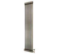 Traditional 2 Column Radiator 1800mm x 380mm & TRV Valves Modern Central Heating Heater Raw Metal Carbon Steel Horizontal Wall Mounted Kitchen Living Room Bathroom Cleaning Brush Fixing Kit & Brackets