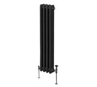 Traditional 3 Column Radiator 1500mm x 202mm Modern Central Heating Heater Matt Black Carbon Steel Vertical Wall Mounted Kitchen Living Room Bathroom Cleaning Brush Fixing Kit & Brackets Black