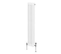 Traditional 3 Column Radiator 1500mm x 202mm Modern Central Heating Heater Gloss White Carbon Steel Vertical Wall Mounted Kitchen Living Room Bathroom Cleaning Brush Fixing Kit & Brackets