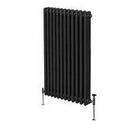 Traditional 3 Column Radiator 1500mm x 562mm Modern Central Heating Heater Matt Black Carbon Steel Vertical Wall Mounted Kitchen Living Room Bathroom Cleaning Brush Fixing Kit & Brackets Black