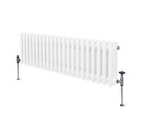 Traditional 3 Column Radiator 300mm x 1012mm Modern Central Heating Heater Gloss White Carbon Steel Horizontal Wall Mounted Kitchen Living Room Bathroom Cleaning Brush Fixing Kit & Brackets
