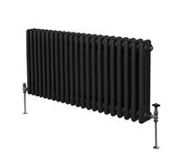 Traditional 3 Column Radiator 600mm x 1012mm Modern Central Heating Heater Matt Black Carbon Steel Horizontal Wall Mounted Kitchen Living Room Bathroom Cleaning Brush Fixing Kit & Brackets