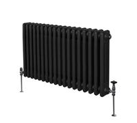 Traditional 3 Column Radiator 600mm x 832mm Modern Central Heating Heater Matt Black Carbon Steel Horizontal Wall Mounted Kitchen Living Room Bathroom Cleaning Brush Fixing Kit & Brackets