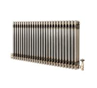 Traditional 3 Column Radiator 600mm x 1190mm & TRV Valves Modern Central Heating Heater Raw Metal Carbon Steel Horizontal Wall Mounted Kitchen Living Room Bathroom Cleaning Brush Fixing Kit & Brackets
