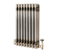 Traditional 3 Column Radiator 300mm x 425mm & TRV Valves Modern Central Heating Heater Raw Metal Carbon Steel Horizontal Wall Mounted Kitchen Living Room Bathroom Cleaning Brush Fixing Kit & Brackets