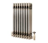 MonsterShop Traditional 3 Column Radiator With Valves - 600 X 425mm - Raw Metal
