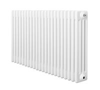 Traditional 4 Column Radiator 600mm x 1010mm Modern Central Heating Heater Gloss White Carbon Steel Horizontal Wall Mounted Kitchen Living Room Bathroom Cleaning Brush Fixing Kit & Brackets