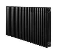 Traditional 4 Column Radiator 600mm x 1190mm Modern Central Heating Heater Matt Black Carbon Steel Horizontal Wall Mounted Kitchen Living Room Bathroom Cleaning Brush Fixing Kit & Brackets