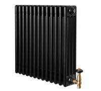 MonsterShop Traditional 4 Column Radiator 600mm X 605mm & Trv Brass Valves Central Heating