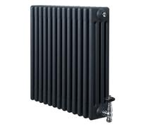 Monstershop Traditional 4 Column Radiator & Valves - 600 x 605mm - Anthracite Grey