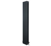 Traditional 4 Column Radiator 1800mm x 290mm & TRV Chrome Valves Central Heating Heater Anthracite Grey Carbon Steel Horizontal Wall Mounted Kitchen Living Room Cleaning Brush Fixing Kit & Brackets