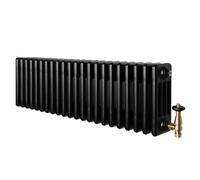 Monstershop Traditional 4 Column Radiator & Valves - 300 x 1010mm - Black