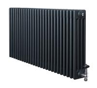 Monstershop Traditional 4 Column Radiator & Valves - 600 x 1190mm - Anthracite Grey