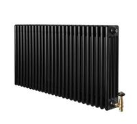 Monstershop Traditional 4 Column Radiator & Valves - 600 x 1190mm - Black