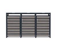 Monstershop Triple Wheelie Bin Metal Storage - Anthracite Grey Wood, Grey