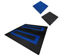Vented Modular Interlocking Flooring Tiles & Edges 165 Black & 60 Blue Double Garage Heavy Duty Floor Mat Showroom Workshop Outdoor Polypropylene Anti Slip Weather Resistant Drainage 6m x 6m 36m2