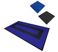 Vented Modular Interlocking Flooring Tiles & Edges 90 Blue & 30 Black Single Garage Heavy Duty Floor Mat Showroom Workshop Outdoor Polypropylene Anti Slip Weather Resistant Drainage 3.2m x 6m 19.2m2
