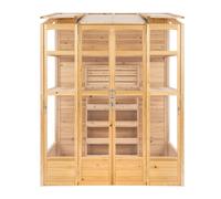 Garden Greenhouse 5 x 2ft Natural Wooden Victorian Tall Wall Growhouse Fir Wood Waterproof Paint Walk In Lean To 2 Swing Doors Auto-Vent Roof Windows Adaptable Shelving Planter Box Door Latch 4 Hooks