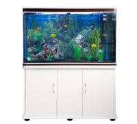 MonsterShop White Aquarium Fish Tank & Cabinet With Complete Starter Kit - Black Gravel
