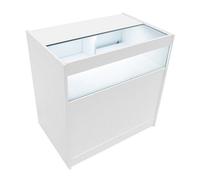 MonsterShop White Shop Counter Led Light B 900mm Lockable Sliding Doors 2 Keys Retail Storage Unit Display Showcase Cabinet Reception Desk