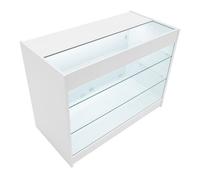 MonsterShop White Shop Counter Led Light K 1200mm Lockable Sliding Doors 2 Keys Retail Storage Unit Glass Display Showcase Cabinet Reception