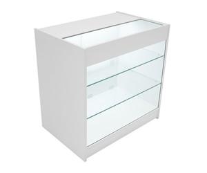 MonsterShop White Shop Counter Led Light K 900mm Lockable Sliding Doors 2 Keys Retail Storage Unit Glass Display Showcase Cabinet Reception