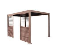 MonsterShop Metal Pergola 3M X 3M Wood Effect & 2 Side Panels Tilting Canopy Roof Aluminium Outdoor Garden Gazebo Sun Rain Shelter Patio