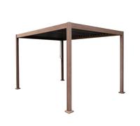MonsterShop Metal Pergola 3M X 3M Wood Effect Tilting Canopy Roof Powder Coated Aluminium Outdoor Garden Gazebo Sun Rain Shelter Patio