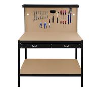 MonsterShop Workbench With Pegboard, Drawer And Light - Black