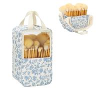 MONSTINA Makeup Brush Organizer Bag,Large Capacity Portable Stand-Up Makeup Brush Holder, Blue Flower, L, Makeup Brush Holder Bag