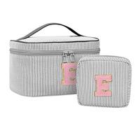 MONSTINA Personalized Initial Makeup Bag with Brush Holder for Women,Monogram Make Up Case for Girlfriend Bridesmaid Wife,Birthday Gift for Her Cute Toiletry Bag,2PCS,Black E