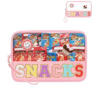 MONSTINA Snack Bag,Clear Makeup Pouch Travel Toiletry Bag,Chenille Letters Cosmetic Bag Preppy Patch Tote Bags for Women Girls