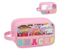 MONSTINA Snack Bag Clear Pouch Makeup Travel Toiletry Bag,Waterproof Clear Embroidery Letters Cute Digital Printing Rainbow Cosmetic Tote Bag for Women Girls,PU Leather Pink